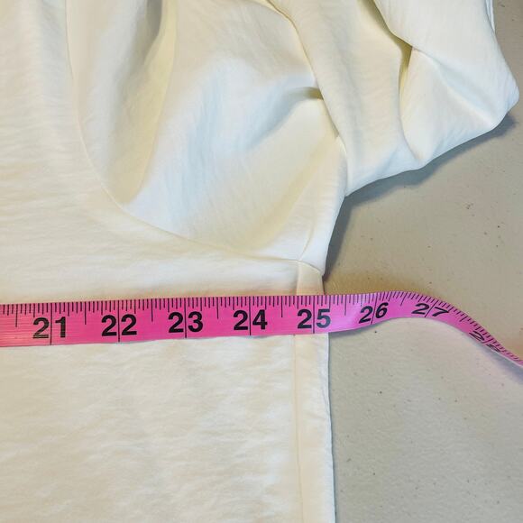 Calvin Klein Ivory V-Neck Long Balloon Sleeve Sheer Flowy Career Blouse Top XL - Picture 11 of 12